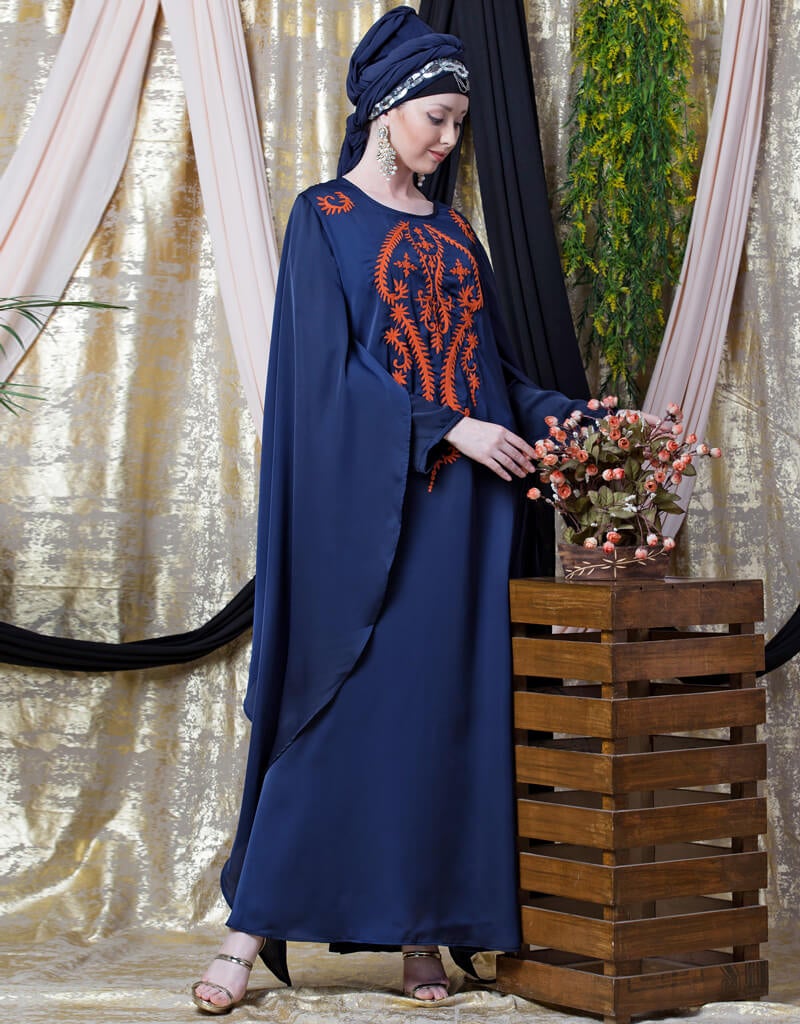Muslimah Hand embroidered Party Abaya Navy