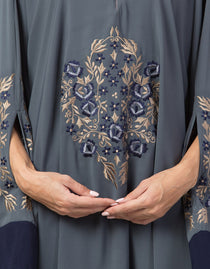 Modern Center Embroidered with Contrast band Irani Kaftan Grey