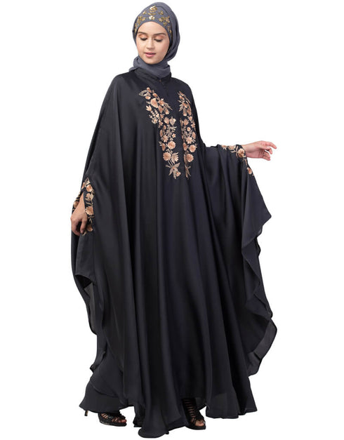 Women Neck and Sleeve Embroidered Irani Kaftan Mauve Pink
