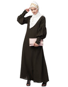 Arabic Long cuff full balloon sleeve with belt A line Abaya Wine