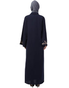 Muslim Front to back Resham embroidery front open Abaya Black