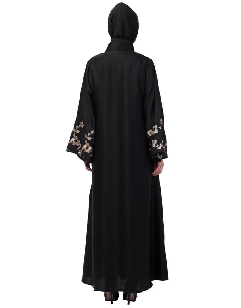 Modern Neck and Sleeve Resham Embroidered  A line Party Abaya Green