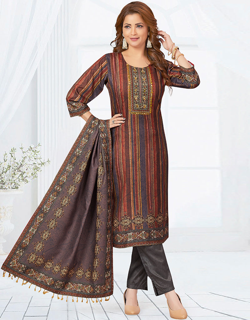 Designer Party Wear Readymade Salwar Suit Coffee Soft Silk Pant Straight Brown RESHAM WITH MIRROR WORK 45-N F C 849 Coffee M / Brown Designer Party Wear Readymade Salwar Suit Coffee Soft Silk Pant Straight Brown RESHAM WITH MIRROR WORK 45-N F C 849 Coffee M / Brown