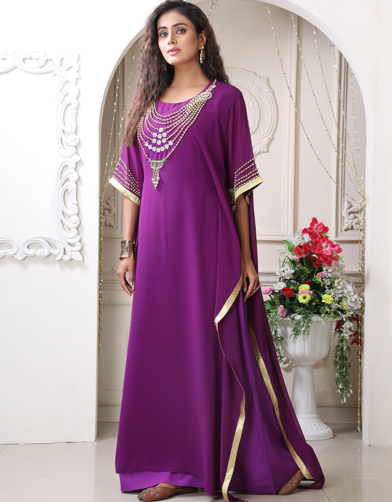Chic  lavender Grey Georgette  Farasha Style Kaftan