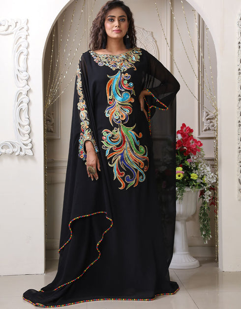 Trendy Brown Georgette Stones Embroidery Farasha