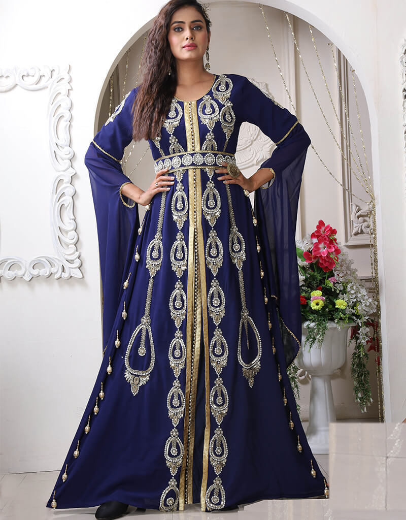 Modest Black Georgette Stone Embroidery Moroccan