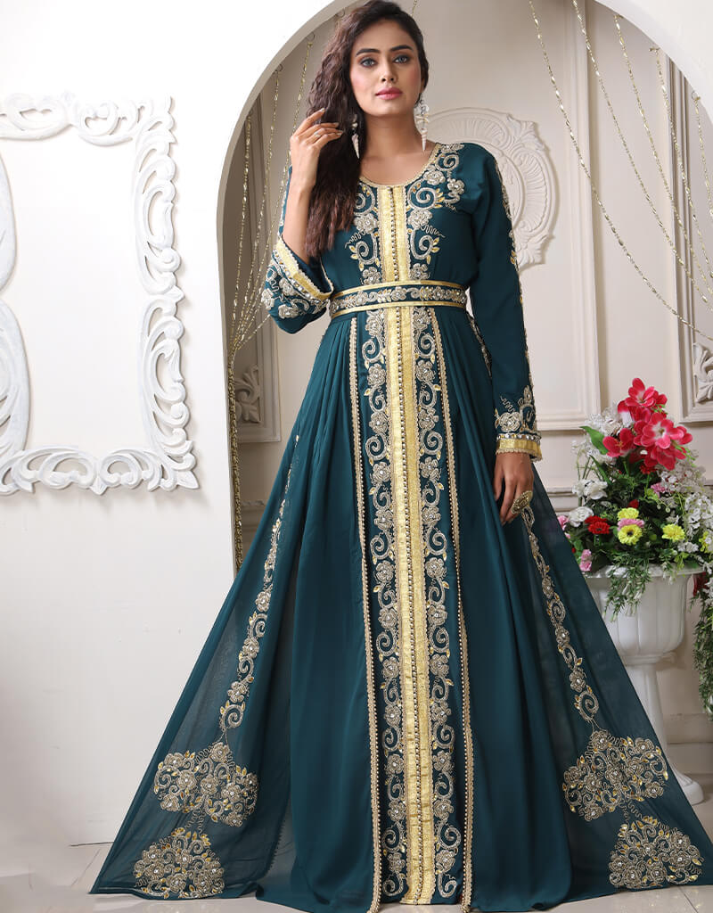 Chic Red Georgette Stone Embroidery Moroccan