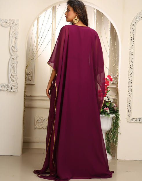 Muslim Purple Georgette Stones Embroidery Farasha