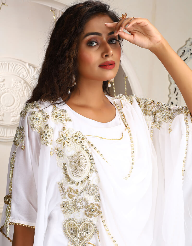 Women Maroon Georgette Embroidered Farasha
