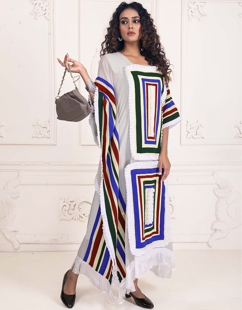 Farasha Style Kaftan With Multi Colour Work
