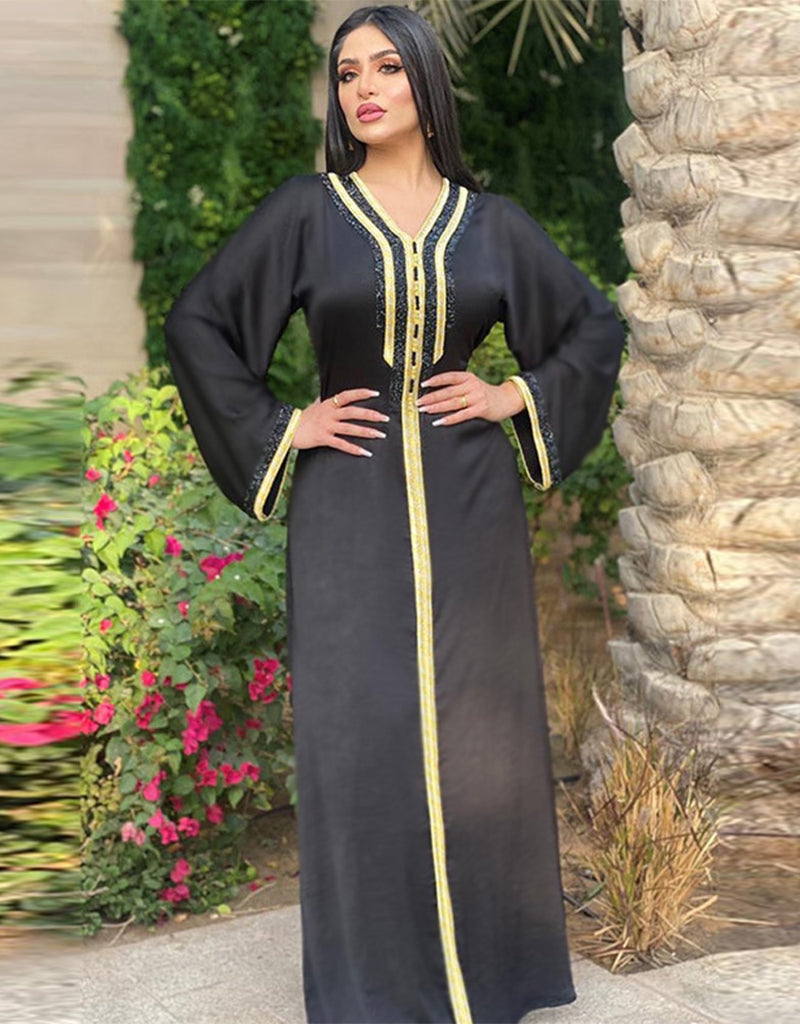 Elegant Jalabiya Black Satin Abaya Dubai Evening Party Dresses For Wom –  Arabic attire