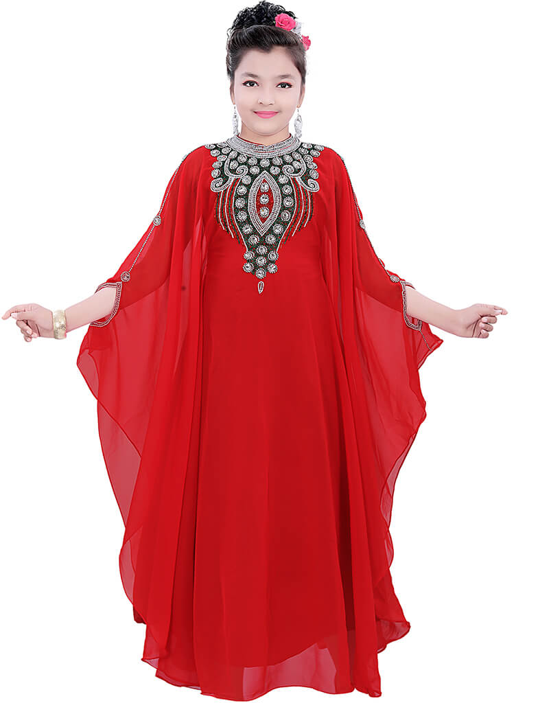 Islamic Red Georgette Hand Zari Embroidery Farasha