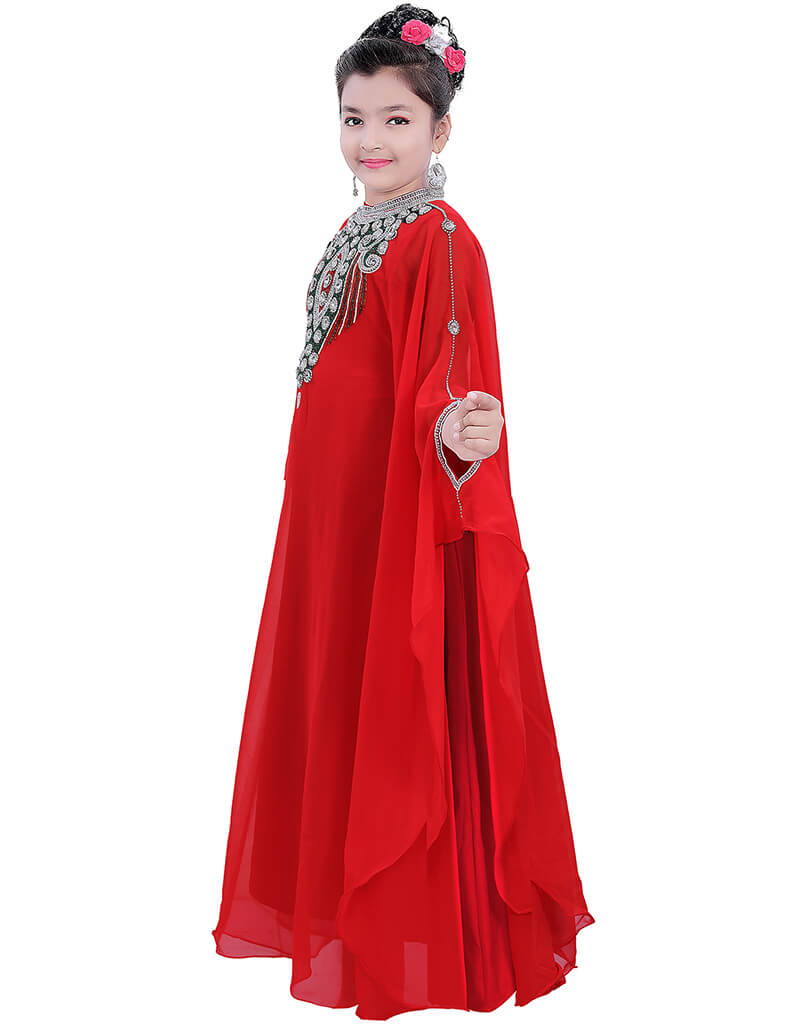 Islamic Red Georgette Hand Zari Embroidery Farasha
