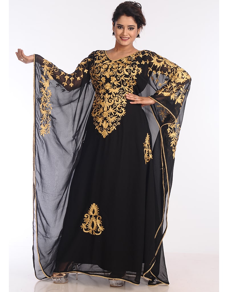 Modest Red Heavy Embroidery Worked Georgette Farasha main image 0