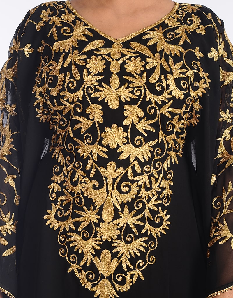 Women Multicolor Georgette Hand Zari Embroidery Kaftan