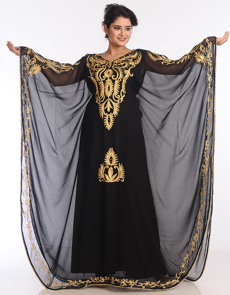 Chic Black Georgette Hand Zari Embroidery Farasha