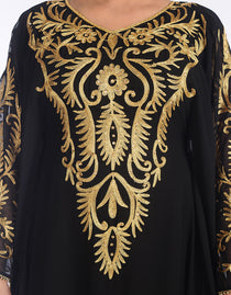 Modest Black Golden Embroidered Georgette Farasha main image 1