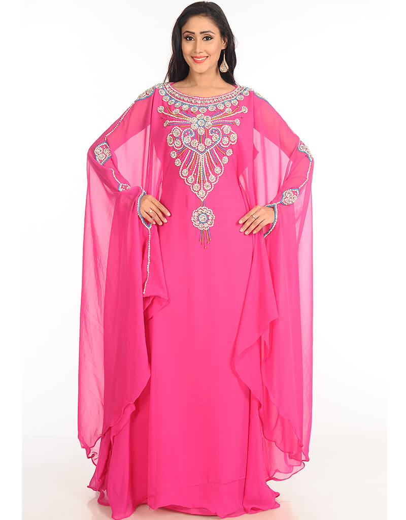 Muslimah Yellow Georgette Hand Zari Embroidery Farasha