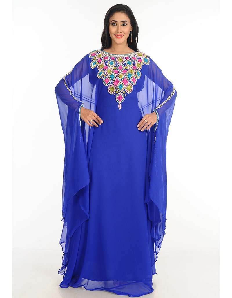 Islamic Dark Blue Georgette Stones Embroidery Farasha