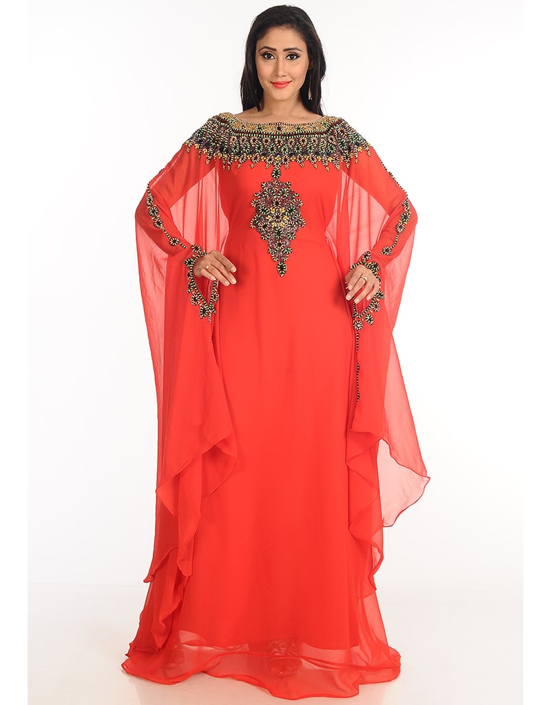Islamic Pink Georgette Hand Zari Embroidery Farasha