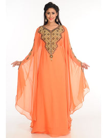 Islamic Orange Georgette Hand Zari Embroidery Farasha