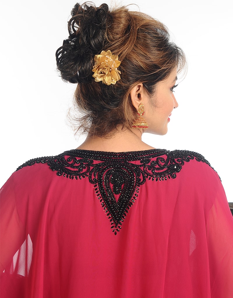 Dubai White Georgette Moti Embroidery Farasha