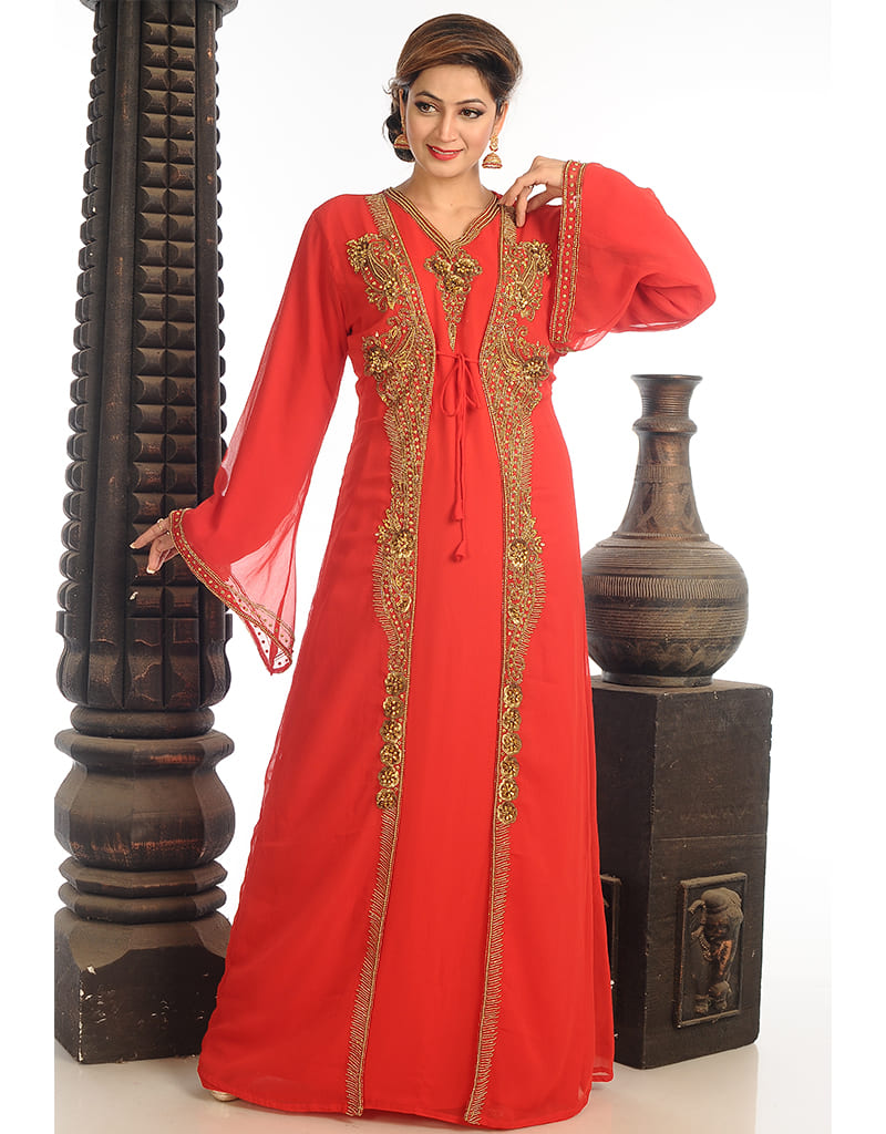 Latest Red Heavy Embroidery Worked Dubai Kaftan main image 1