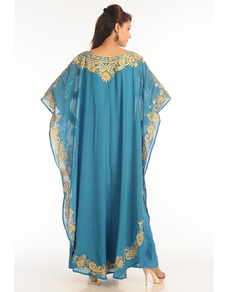 Arabic Yellow Georgette Simple Worked Farasha main image 1