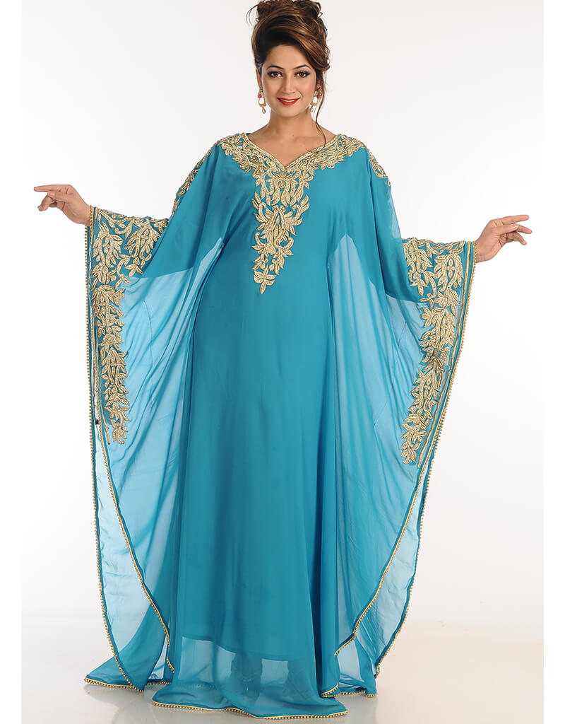 Muslimah Firozi Georgette Hand Zari Embroidery Kaftan