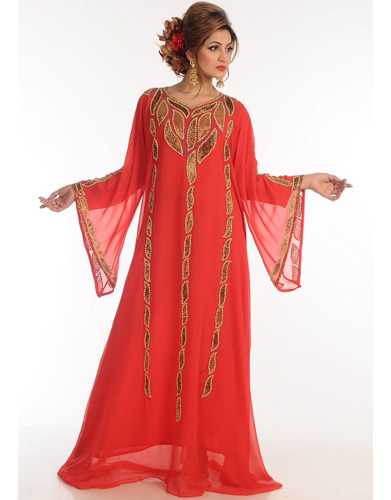 Dubai Yellow Georgette Hand Zari Embroidery Galabiya