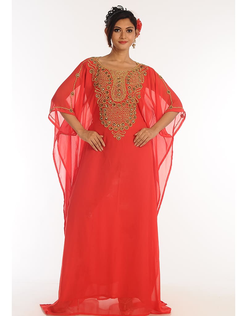 Muslim Maroon Georgette Hand Zari Embroidery Farasha