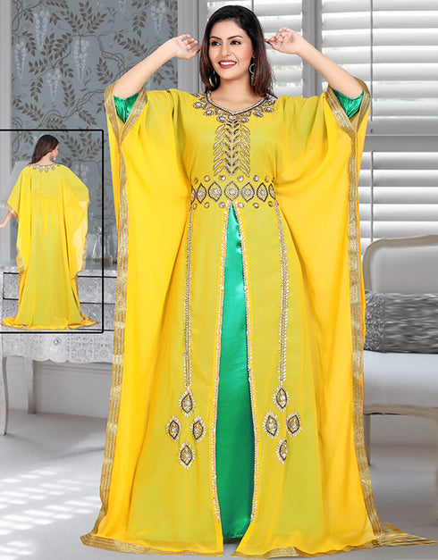 Yellow & Green Georgette Floor Length Frock with Dupatta main image 1