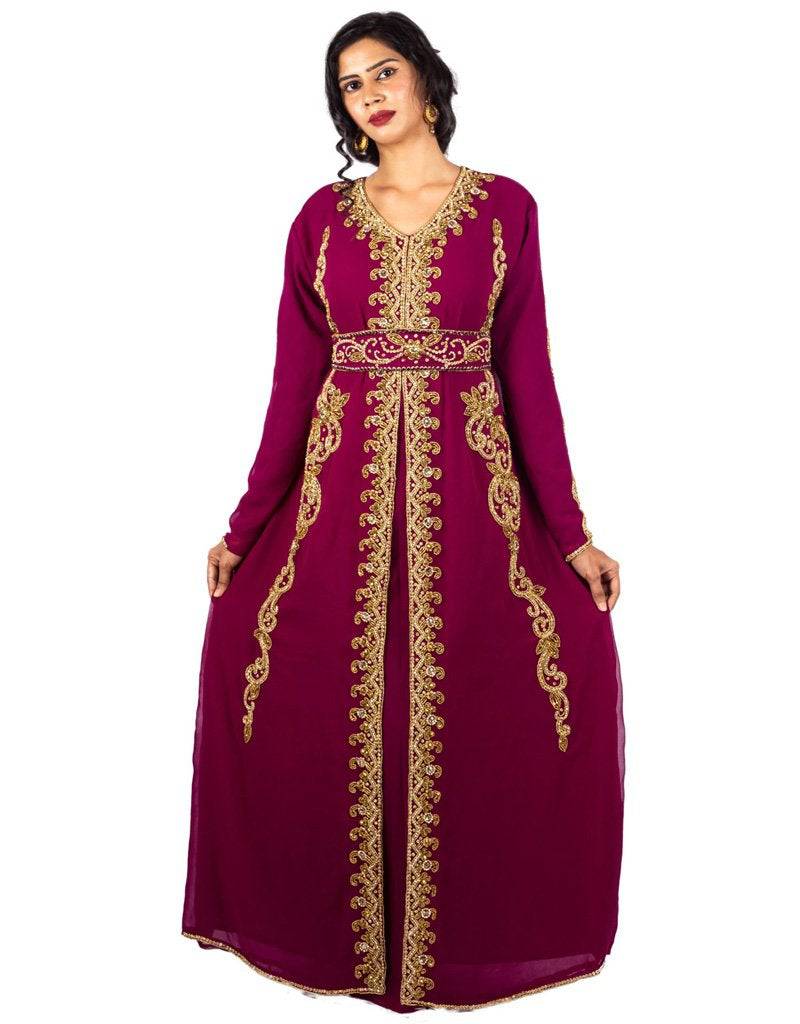 Arabic Jacket Style Partywear Kaftan Wine Embroidered, Modest ...