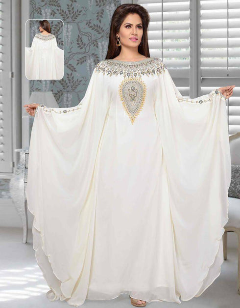 A-line Party Wear Dubai Style Kaftan With Silver work main image 1