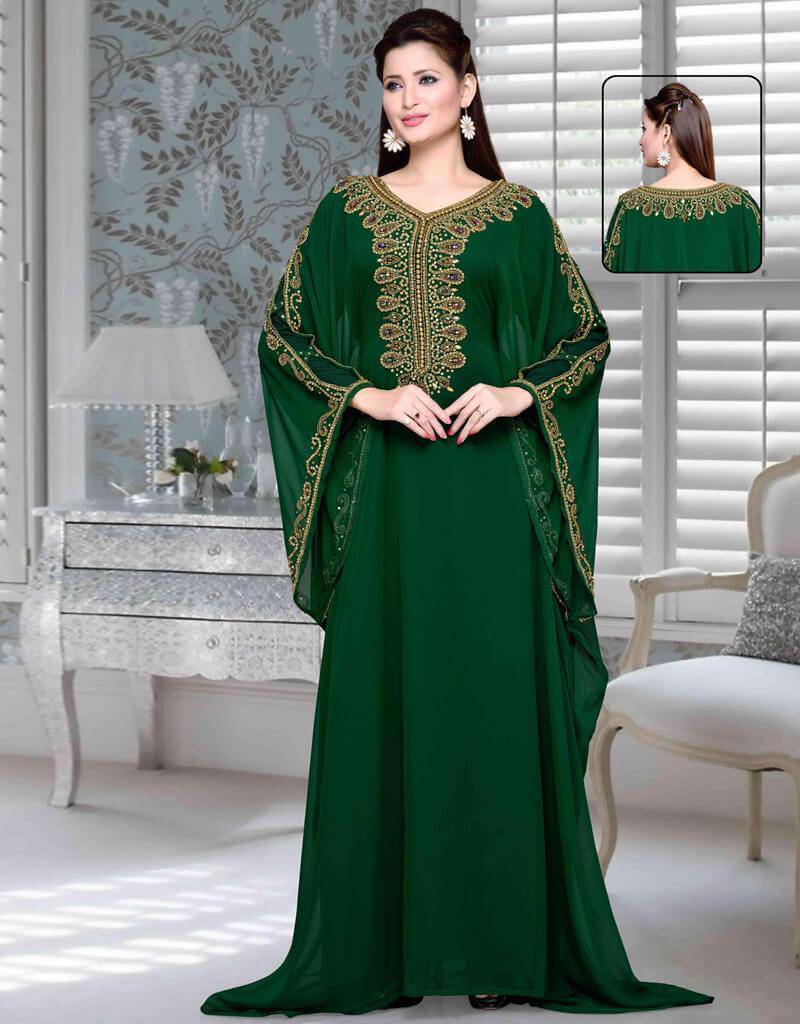 kaftan green dress Kaftan dresses online. Forrest green fall caftan dress by Nuichan main image 0