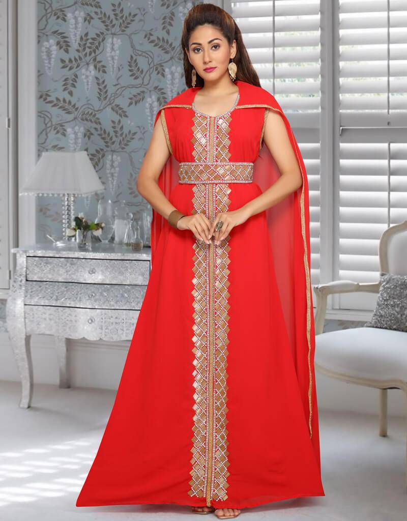Dubai Style Party Wear Front Slit Kaftan With Silver Work