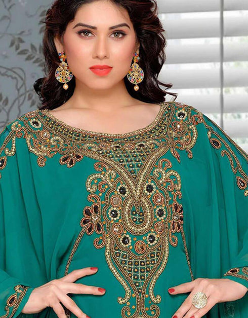 Phirozy Blue Arabic Style Kaftan Farasha with Tassels