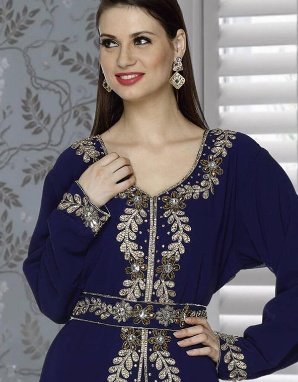 modern moroccan dress Faux Georgette Modern Moroccan Kaftan Blue Color, Georgette Fabric Black / 2XL