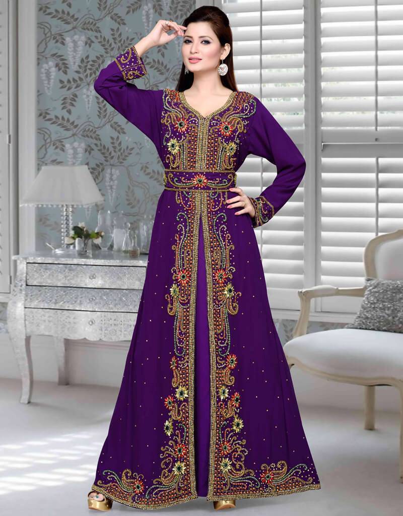 Heavy Moroccan style caftan Georgette Fabric, Purple Color – Arabic attire