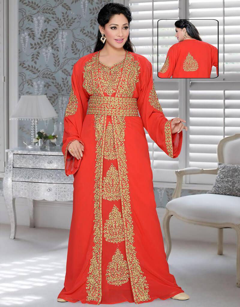 open lace back dress Ombre Pink Kaftan dress with Gold handwork Partywear gown  Maxim Creation