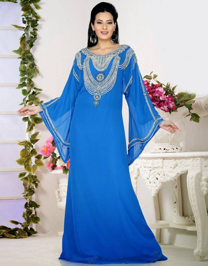 Sophisticated Designer Bell Sleeve Slim Fit Kaftan Blue Color Sky Blue / XS Sophisticated Designer Bell Sleeve Slim Fit Kaftan Blue Color Sky Blue / XS