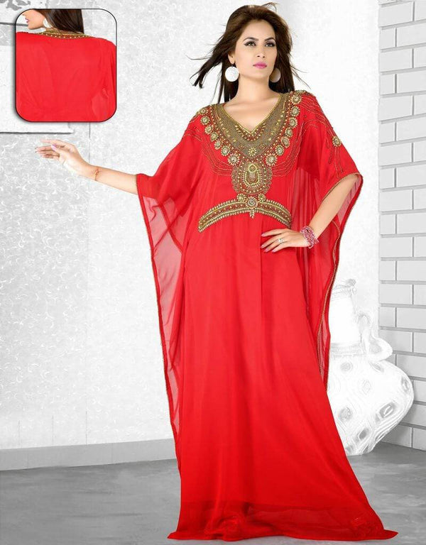 Spanish Embroidered Farasha Kaftan Farasha Style, Red Color Red / M
