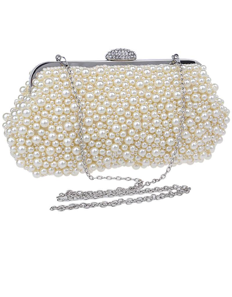Pearl Beaded Clutch Bag Off White