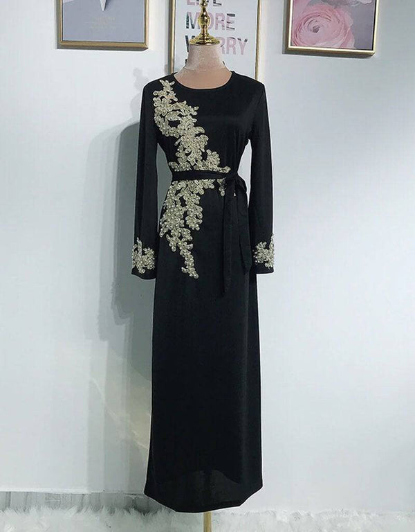 Muslim Hijab Abaya Kaftan Dress for Women Black / S