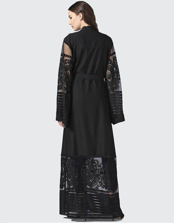 Women Long Chiffon Lace Cardigan Kimonos Black / L