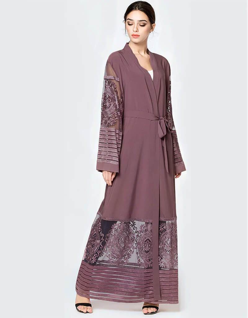 chinese dress ladies Women Long Chiffon Lace Cardigan Kimonos Black / L