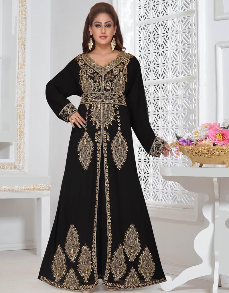 Antique designer festive abaya Black, Georgette Fabric, Handmade ...