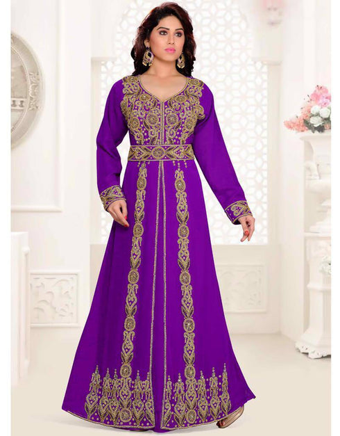 Moroccan caftan with golden work Royal Blue Color, Georgette Fabric ...