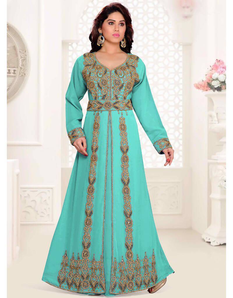 Stand Collar Moroccan caftan with golden work main image 1