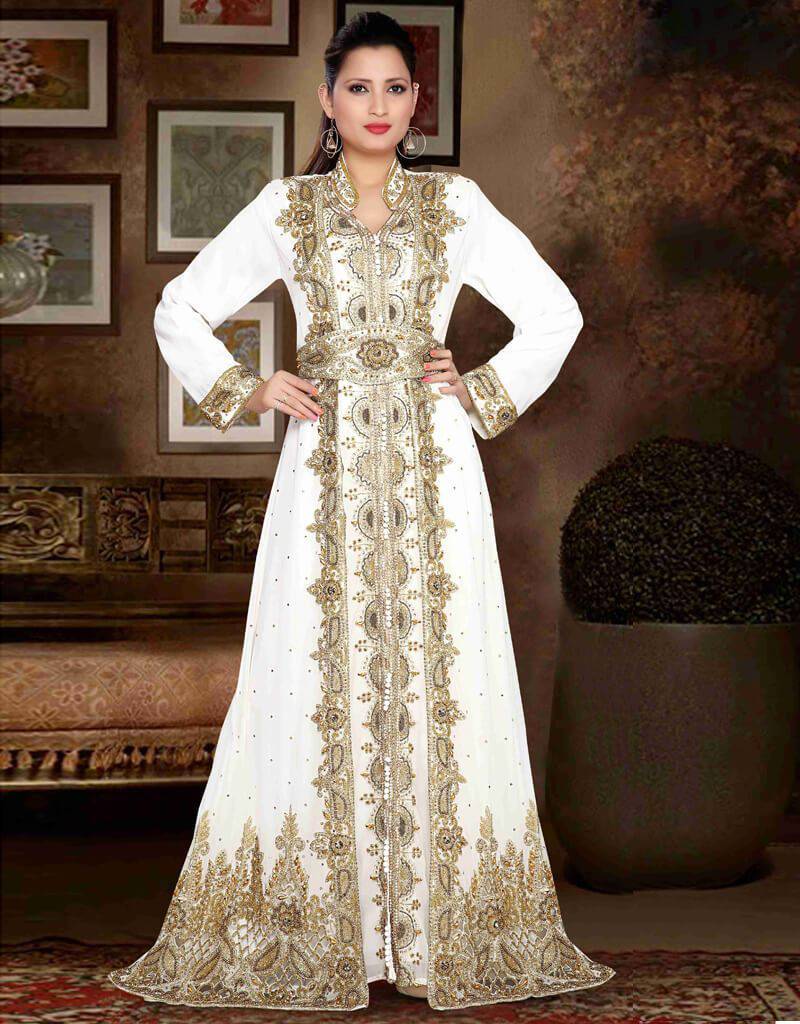 Moroccan caftan with Golden work White Color, Georgette Fabric, Handmade, Golden Embroidered, Moroccan Style XS Moroccan caftan with Golden work White Color, Georgette Fabric, Handmade, Golden Embroidered, Moroccan Style XS